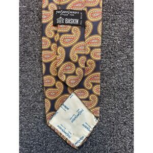 Vintage Yves Saint Laurent Necktie Navy Yellow Paisley Mens Dress Formal Casual